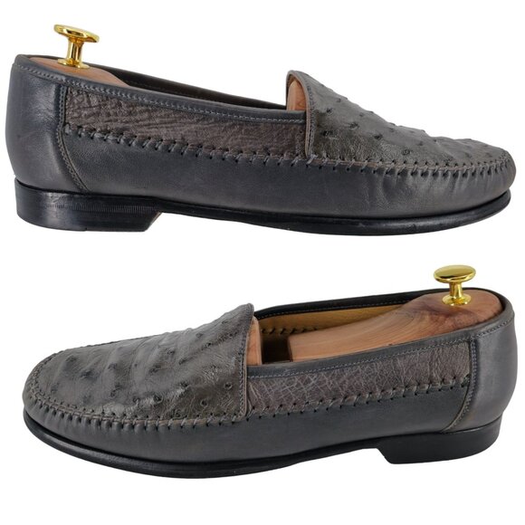 Avventura Exotic Gray Grey Ostrich Leather Dress Shoes Men Size 9.5M Moc Loafers - Picture 4 of 12